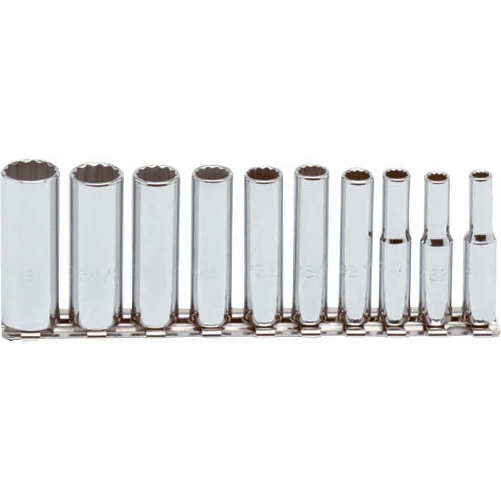 Deep Socket Set: 10 Pc, 1/4